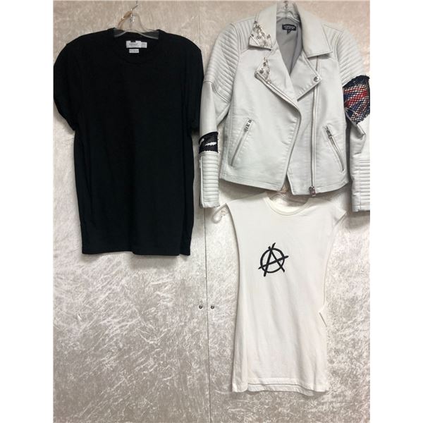 "Superhero Show" - 'Punk' outfit - includes white leather jacket/white tank top & black plain shirt 