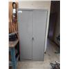 Image 1 : GREY METAL 2 DOOR STORAGE CABINET AND REMAINING CONTENTS