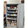 Image 2 : GREY METAL 2 DOOR STORAGE CABINET AND REMAINING CONTENTS