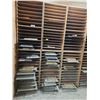 Image 2 : 6 ASSORTED MULTI TIER WOOD STORAGE SHELVES WITH REMINING CONTENTS