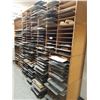 Image 2 : 6 ASSORTED MULTI TIER WOOD STORAGE SHELVES WITH REMINING CONTENTS