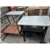 Image 2 : 5 ASSORTED STATIONARY/MOBILE WORK TABLES AND PRODUCT CARTS