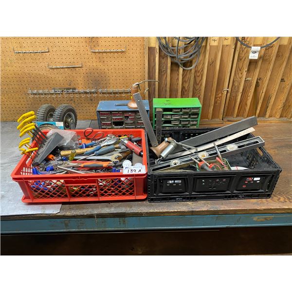 LOT OF ASSORTED HAND TOOLS, AIR TOOLS AND ASSORTED HARDWARE