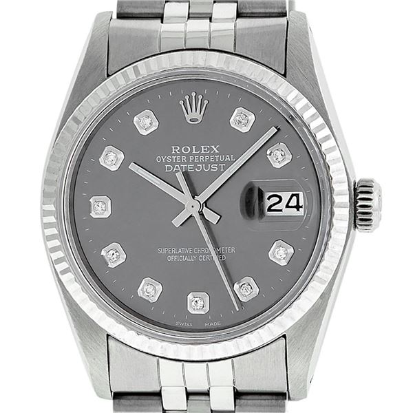 Rolex Mens Stainless Steel Slate Grey Diamond 36MM Oyster Perpetual Datejust Wri