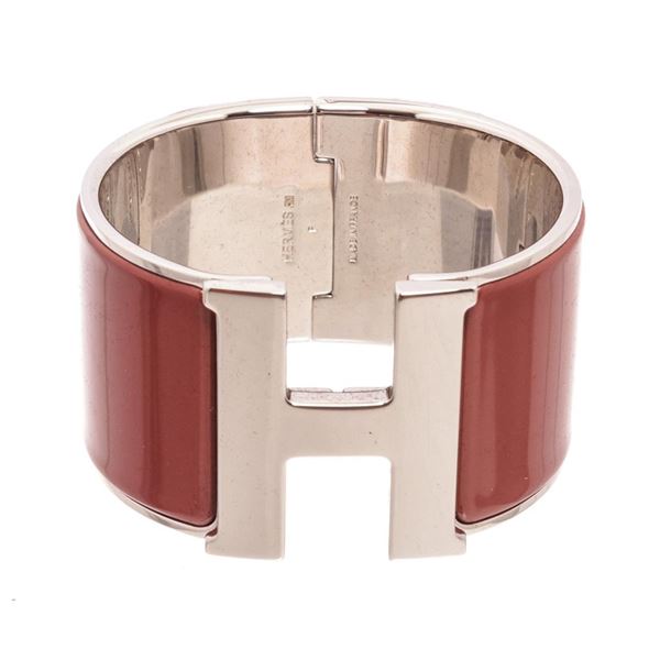 Hermes Silver Brown Clic Clac Wide Bracelet