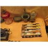 Image 2 : Vintage Lamps, Metal Bells, Glasses, Wooden Paddle & Rock Art on Base
