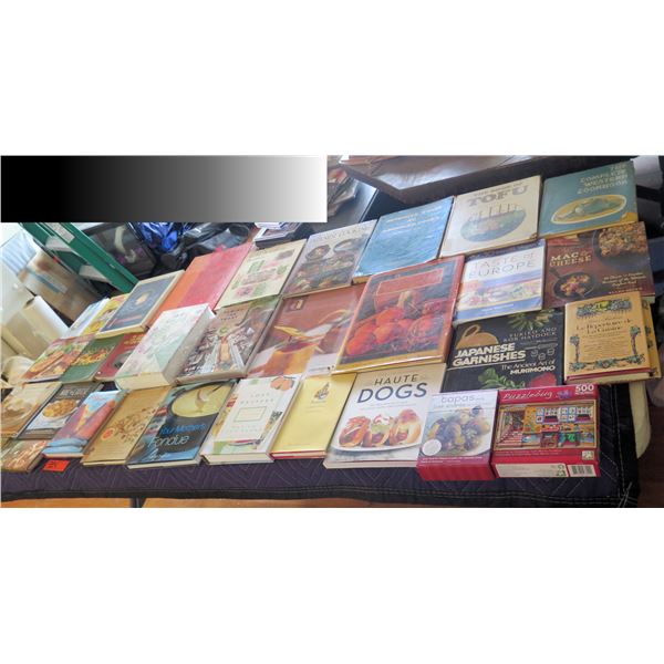 Qty Approx. 30+ Books: Haute Dogs, Taste of Europe, Tofu, One Pot, Mac & Cheese, etc