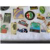 Image 8 : Multiple Collectible Pins: Places, Sports, Animals, Ads, etc in Display Case 16"L