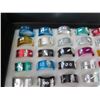 Image 8 : Qty 4 Display Trays Metal Rings w/ Clear Stones, Colored Bands, Stainless Steel Rings, etc