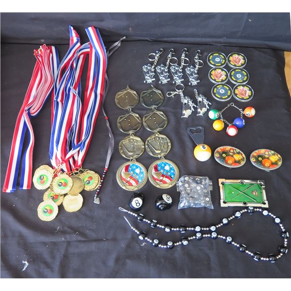Multiple Medals, Key Rings, Belt Buckles, Bottle Openers & Lanyards: Billiards, Golf, etc