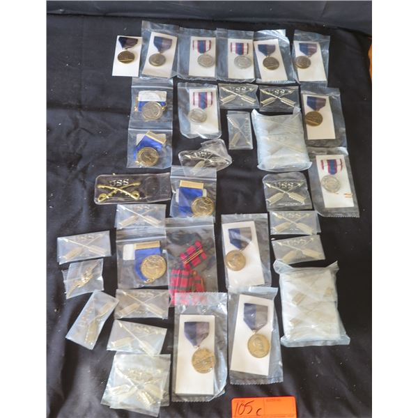 Multiple Medals, Belt Buckle, Pins: Civil War, Red Lake Nation, USS Crossed Swords, etc