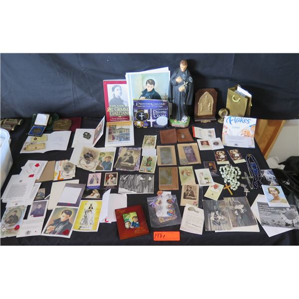 Multiple Religious Figurines, Medals, Cards, Prayers, Books, Crosses, Rosaries, etc