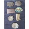 Image 1 : Qty 7 Belt Buckles: Raleigh Lights, Marlboro, Montana, Texas, Boots, etc
