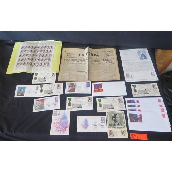 Multiple Collectible Envelopes, Post Cards, Stamps, Pantheon Document, etc