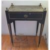 Image 1 : Carved Wooden Side Table w/ Round Corners, Lined Drawer & Metal Hardware 'x12"x26"
