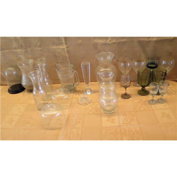 Misc Glassware: Wine Goblets, Carafes, Vases, etc