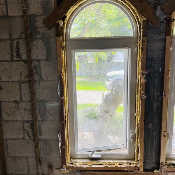 PGT IMPACT WINDOW WITH ARCH TOP WINDOW APPROX 26.75" X 47" ARCH APPROX 15.75" X 26.75"  SEE PHOTOS I