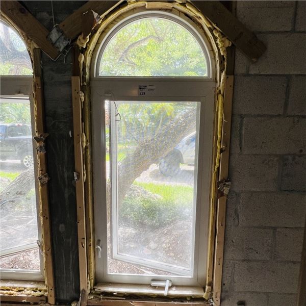 PGT IMPACT WINDOW WITH ARCH TOP WINDOW APPROX 26.75 " X 47"  ARCH APPROX 15.75" X 26.75"  SEE PHOTOS