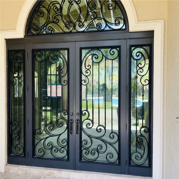 PGT IMPACT  GRAND ENTRANCE DOOR SET / ARCH INCREDIBLE DOOR SET WITH METAL SCROLL WORK HEAVY DUTY DOO