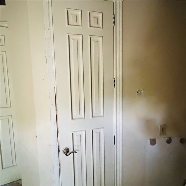 SOLID WOOD  DOUBLE DOOR WITH FRAME DOOR APPROX 50.25" X 95." SEE PHOTOS ITEMS WILL BE REMOVED AND RE