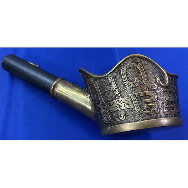 BRASS COAL IRON WITH WOODEN HANDLE SEE PHOTOS