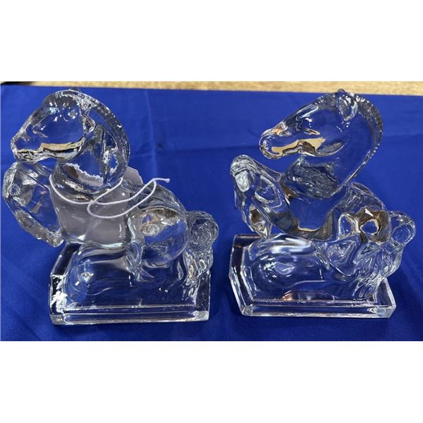 PAIR PRESS GLASS HORSES SEE PHOTOS