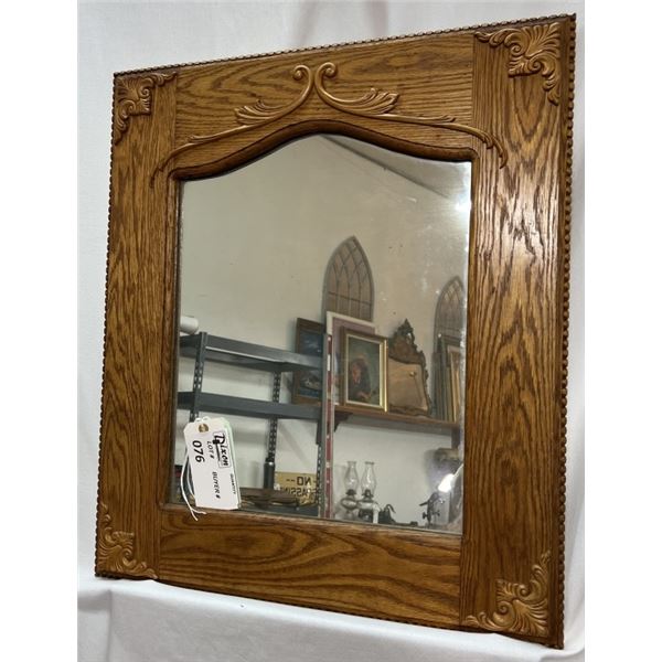 ANTIQUE OAK BEADED FRAM MIRROR  SEE PHOTOS