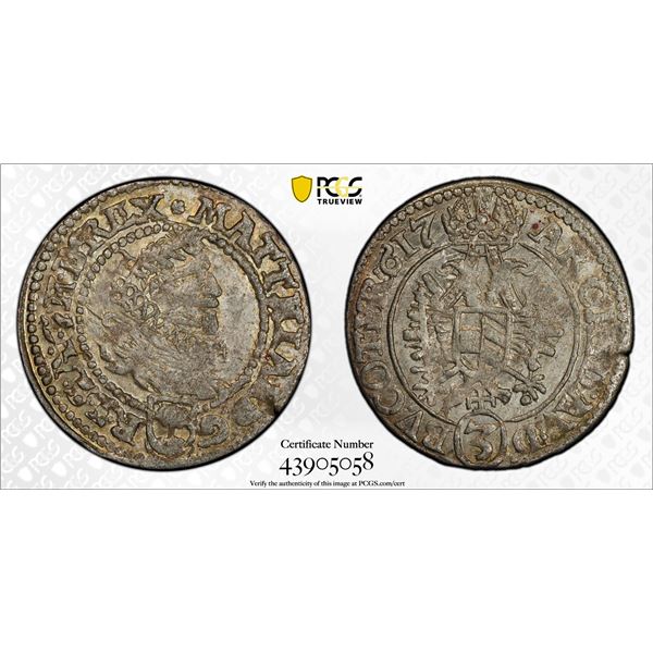 AUSTRIA: Matthias II, 1612-1619, AR 3 kreuzer, Vienna, 1617(t), PCGS MS63