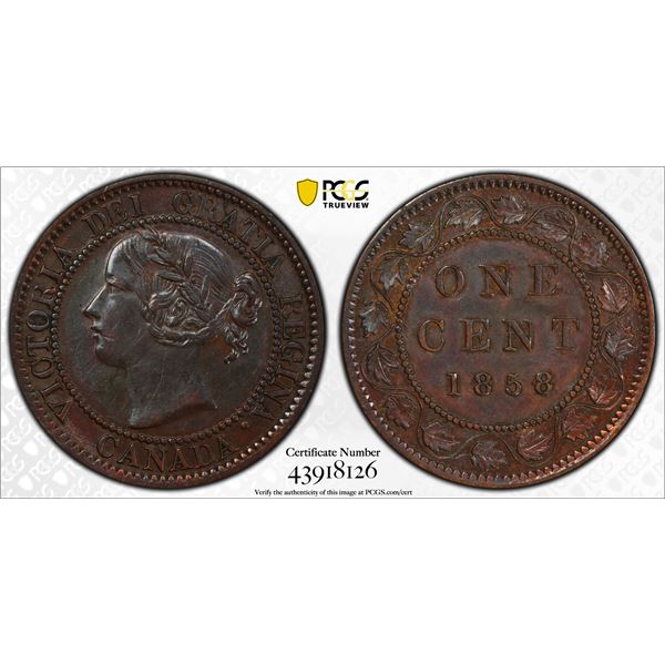 CANADA: Victoria, 1837-1901, AE cent, 1858, PCGS AU Details