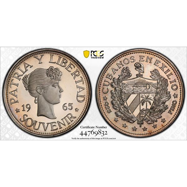 CUBA: Republic, AR souvenir peso, 1965, plain edge, Puerto Rican imitation type, PCGS Proof 65 DCAM