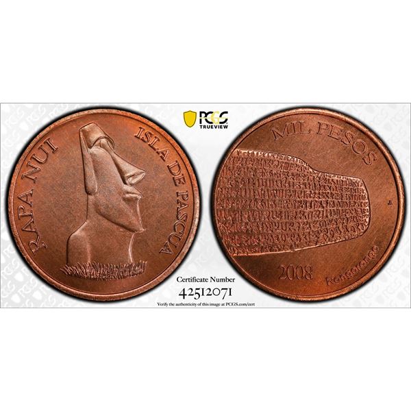 EASTER ISLAND: Rapa Nui, AE 1000 pesos, 2008, PCGS MS66 RB