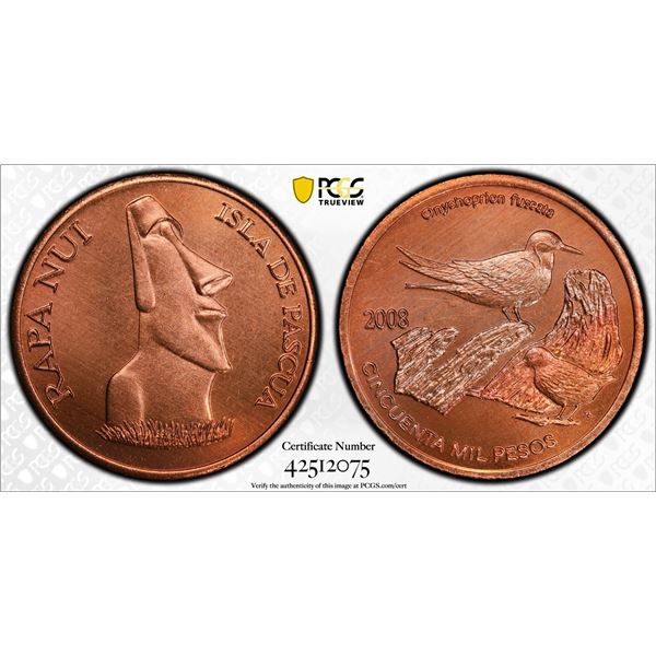 EASTER ISLAND: Rapa Nui, AE 50,000 pesos, 2008, PCGS MS66 RB