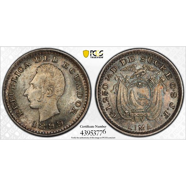 ECUADOR: Republic, AR ½ decimo, Lima, 1899, PCGS MS65