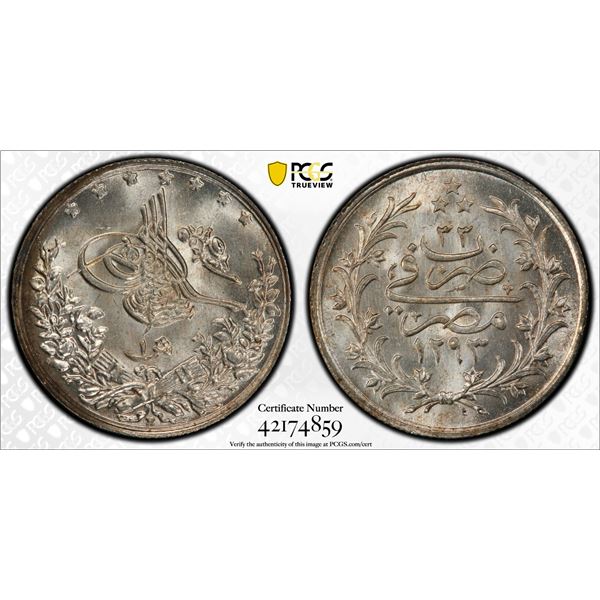 EGYPT: Abdul Hamid II, 1876-1909, AR qirsh, AH1293 year 33, PCGS MS65