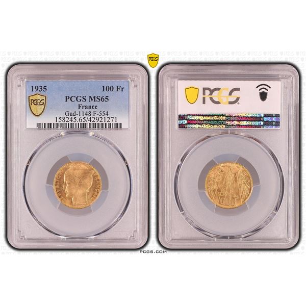 FRANCE: Third Republic, AV 100 francs, 1935, PCGS MS65