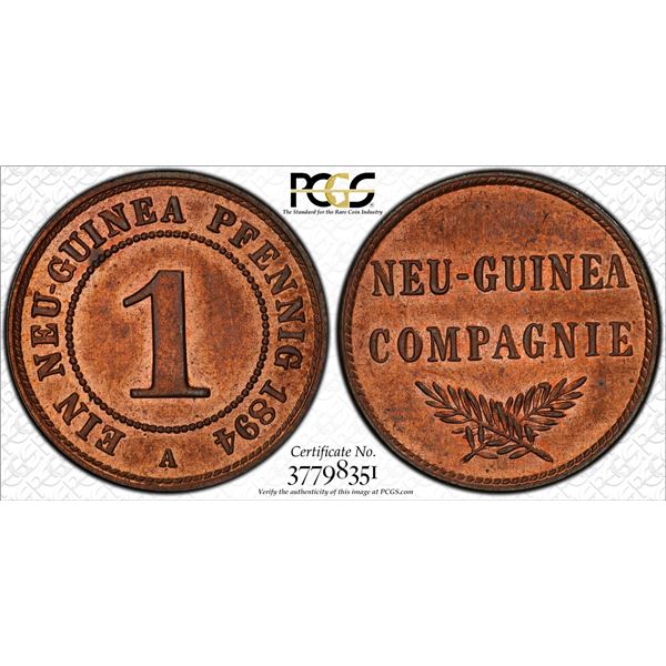 GERMAN NEW GUINEA: Wilhelm II, 1888-1918, AE pfennig, 1894-A, PCGS MS63 RB