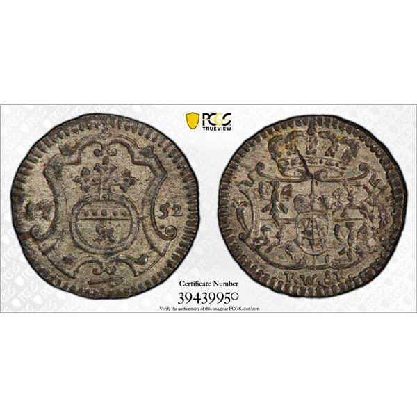 SAXONY: Friedrich August II, 1733-1763, AR pfennig, 1752, PCGS MS65