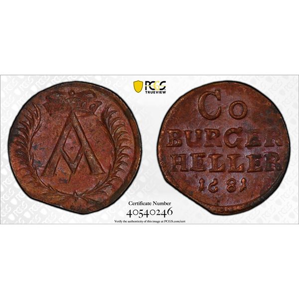 SAXE-COBURG: Albrecht III, 1680-1699, AE heller, 1681, PCGS AU58