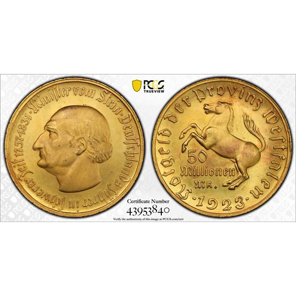 WESTPHALIA: 50,000,000 mark, 1923, PCGS MS65