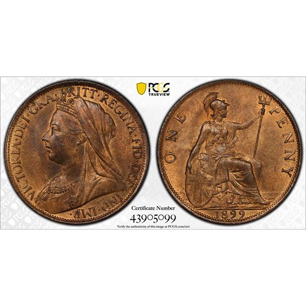 GREAT BRITAIN: Victoria, 1837-1901, AE penny, 1899, PCGS MS64 RB