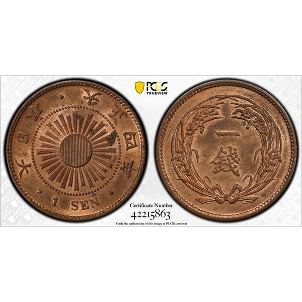 JAPAN: Taisho, 1912-1926, AE sen, year 4 (1915), PCGS MS64 RB