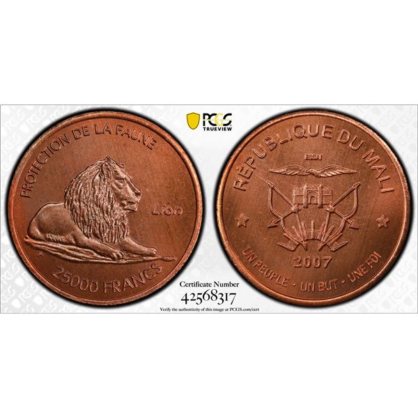 MALI: Republic, AE 25000 francs, 2007, PCGS MS66 RB