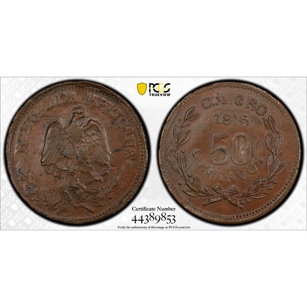 MEXICO: Revolutionary issue, AE 50 centavos, Campo Morado, Guerrero State, 1915, PCGS MS62 BN
