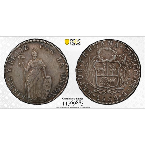 PERU: Republic, AR 8 reales, Cuzco, 1832, PCGS AU50
