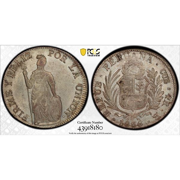 PERU: Republic, AR 4 reales, Cuzco, 1836, PCGS AU55