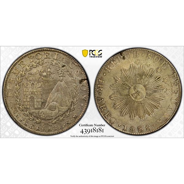 PERU: Republic, AR 4 reales, Arequipa, 1838, PCGS AU Details