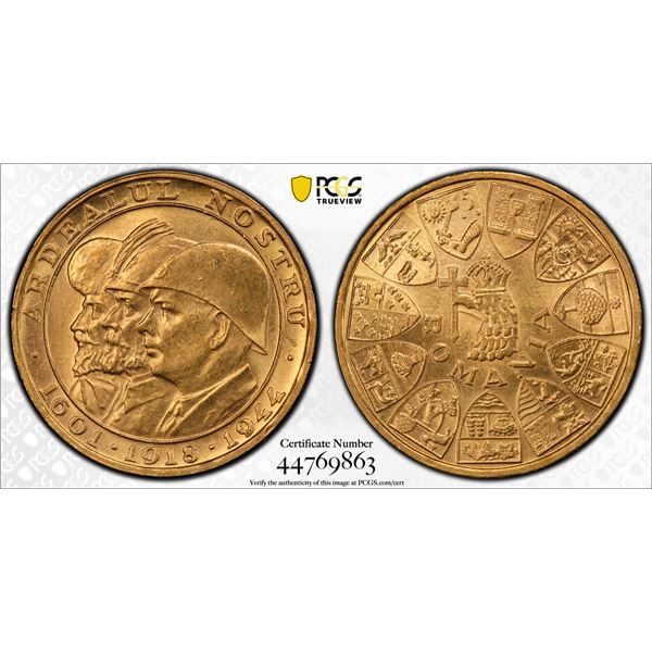 ROMANIA: Mihai I, 1940-1947, AV 20 lei, 1944, PCGS MS63