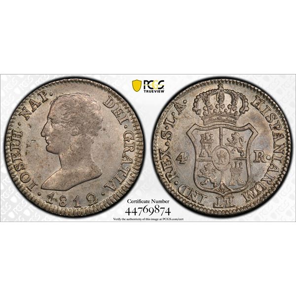 SPAIN: Joseph Napoleon, 1808-1813, AR 4 4eales, 1812-M, PCGS AU58