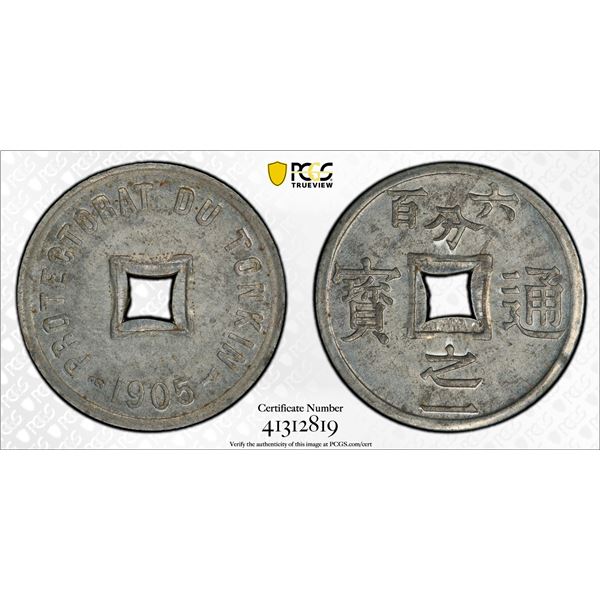 TONKIN: French Protectorate, 1/600 piastre, Paris, 1905, PCGS MS63