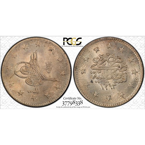 TURKEY: Abdul Hamid II, 1876-1909, AR 2 kurush, Kostantiniye, AH1293 year 11, PCGS MS64